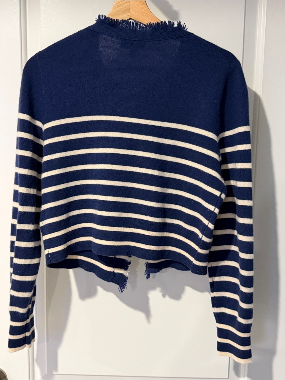 J.Crew Navy & White Striped Fringe Cashmere Cardigan - Picture 4 of 4